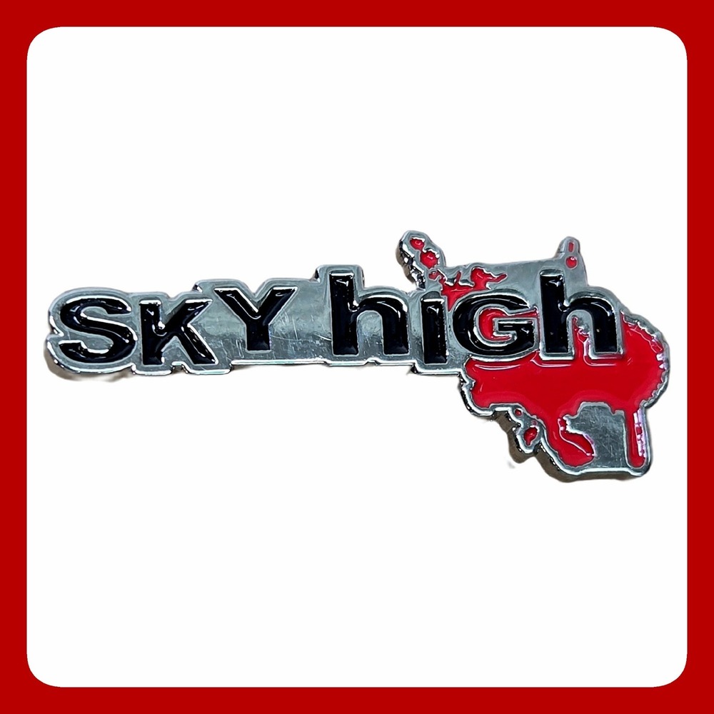 Sky High Enamel Lapel Pin Silver Red‎ Splatter Grunge Punk Unisex Goth Accessory